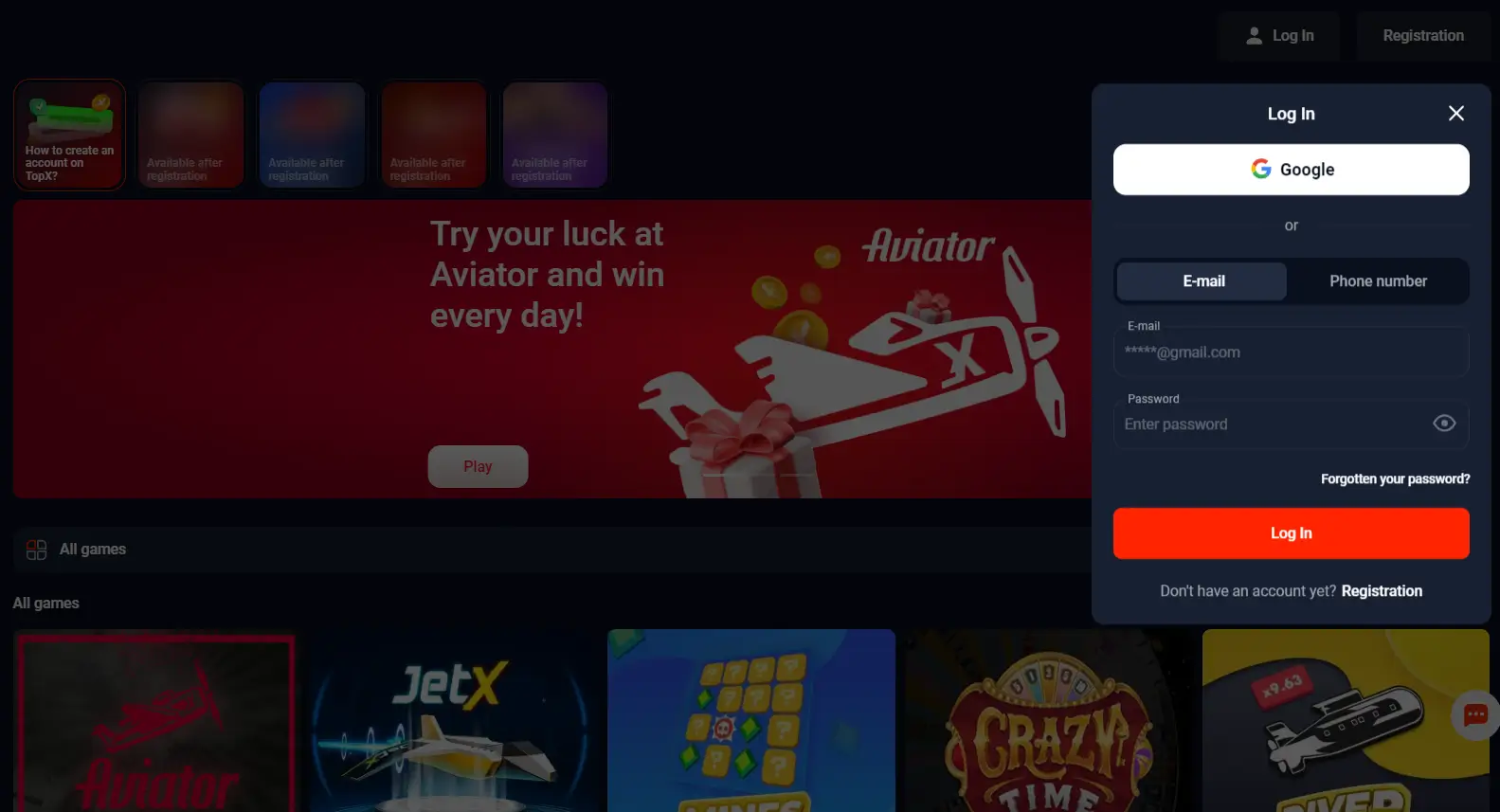 Login to TopX Casino